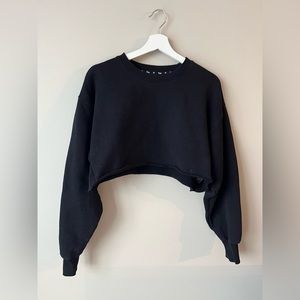 TNA Cozy Fleece Boyfriend Cropped Sweatshirt - Black - Size 2 (~medium)